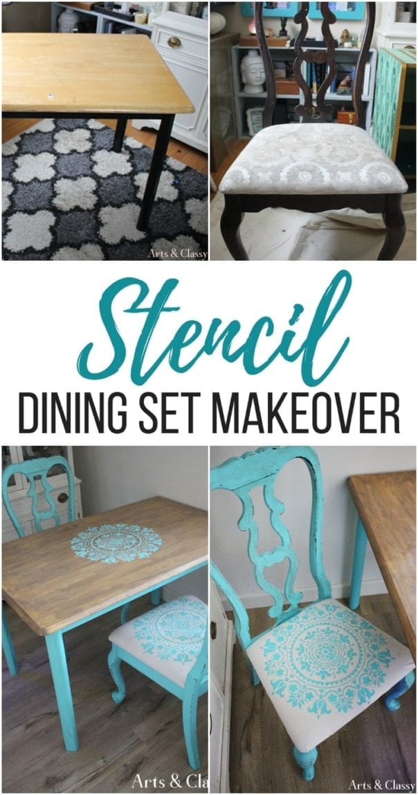 Painted Wood Table Makeover with a Large Mandala Stencil Design