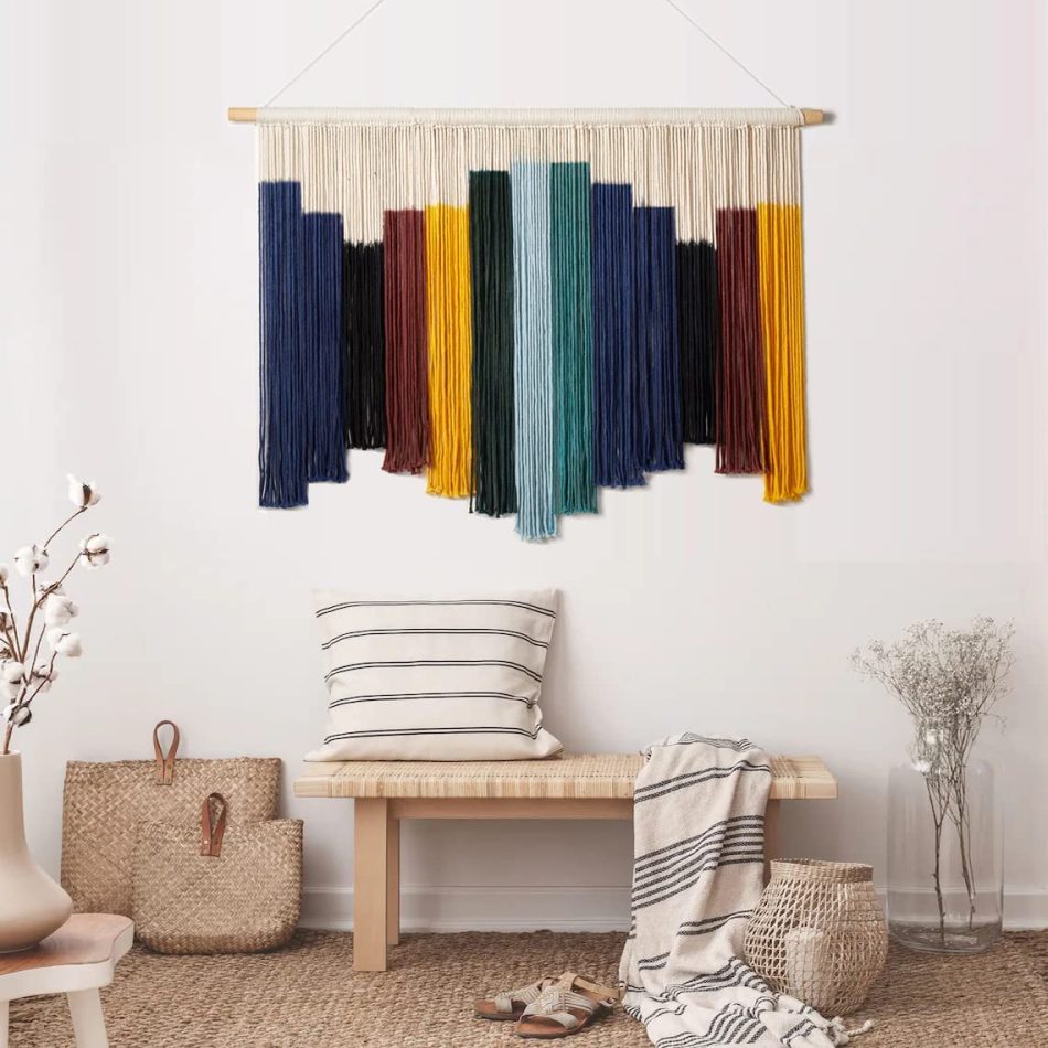 Hand made OOAK woven tapestry wall hanging ART textile OCEAN WAVE crocket