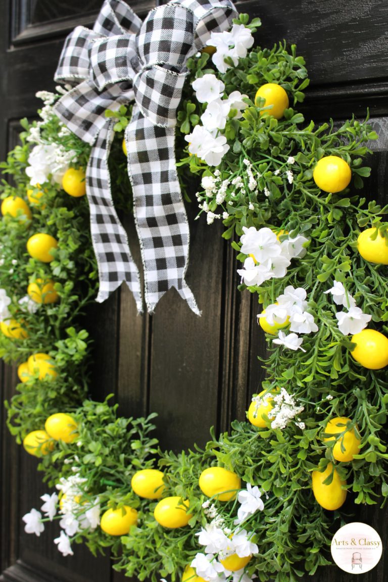 How To Make A Lemon Wreath For The Front Door (Budget Friendly) - After on my front door