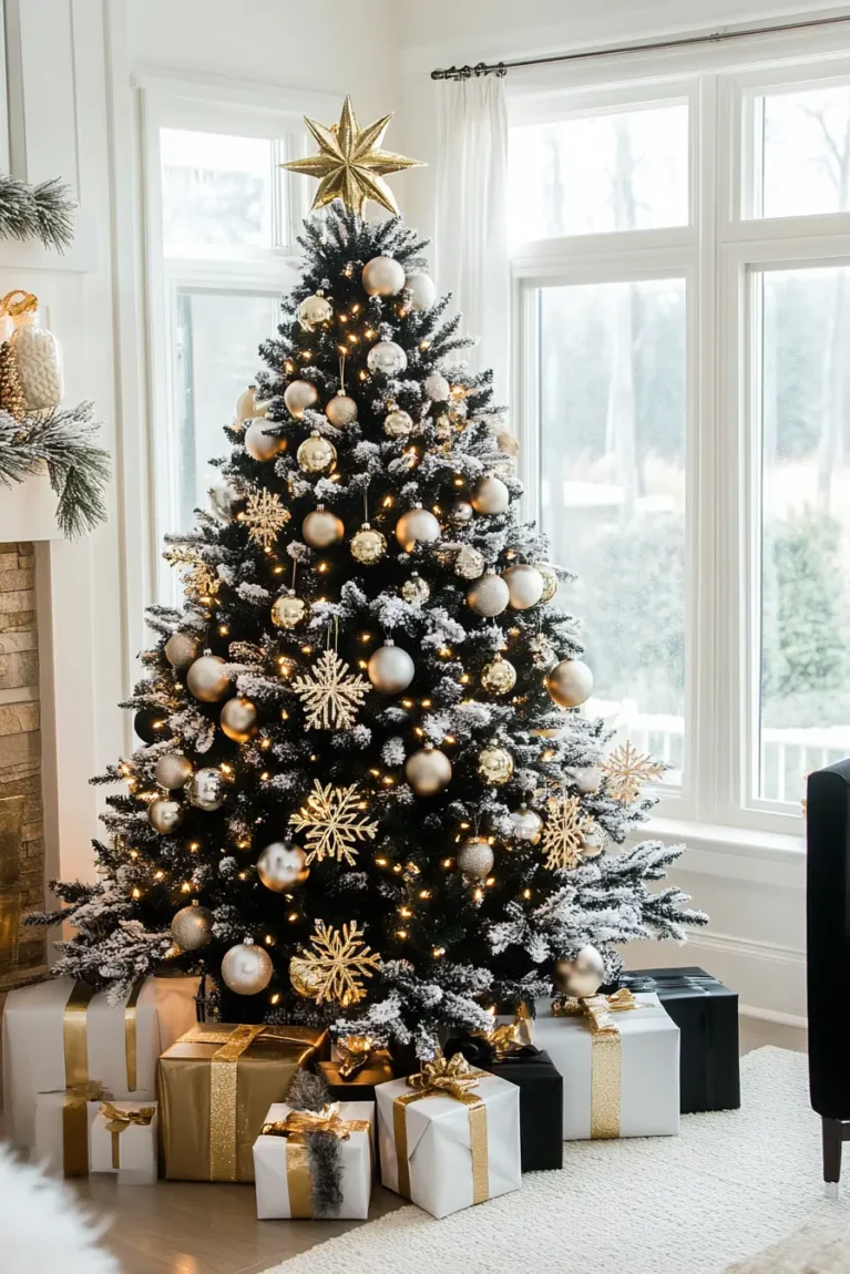 Glamorous Gold and White Christmas Tree - Black and White Christmas Tree Ideas + Decor Inspiration