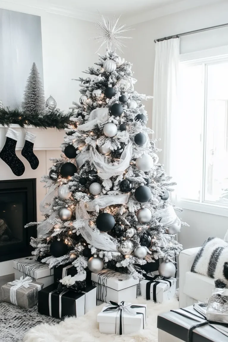 Classic Black and White - Black and White Christmas Tree Ideas + Decor Inspiration