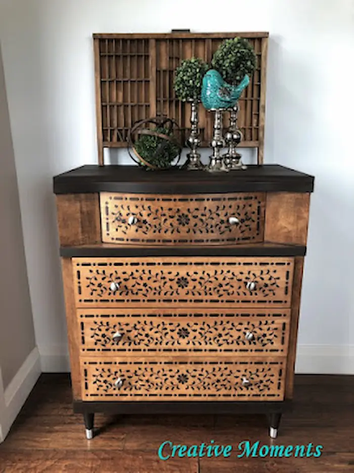 Dramatically Updated Chest of Drawers To Gorgeous Stenciled Dresser