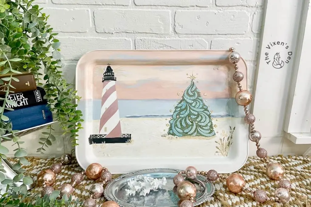 Coastal Christmas TV Tray Makeover