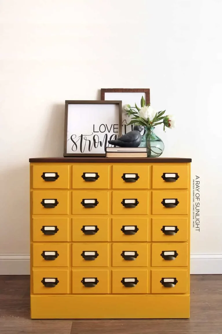 DIY Mustard Yellow Card Catalog Dresser