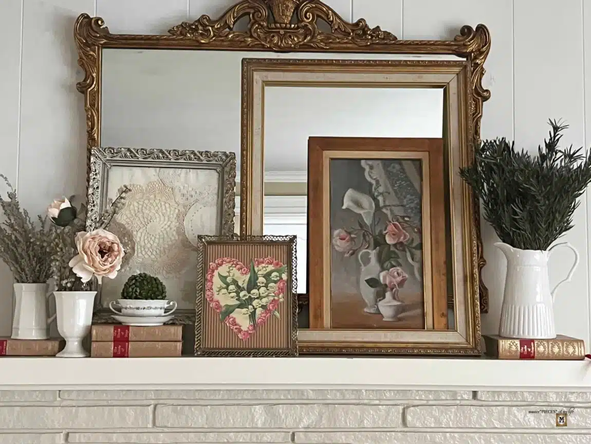 A Vintage Valentine’s Day Mantel Styling