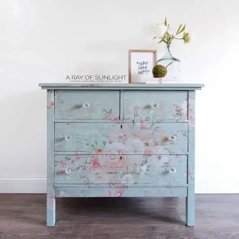 Easy DIY Teal Dresser with Floral Transfer